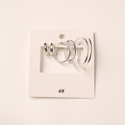 H&M Earring Silver 3 Pc Mixed Hoop