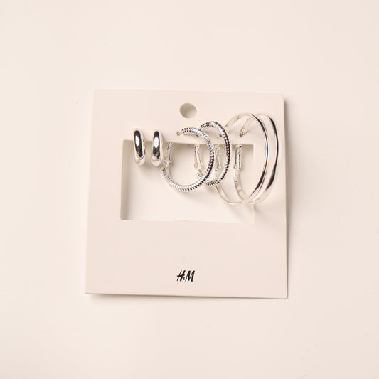 H&M Earring Silver 3 Pc Mixed Hoop