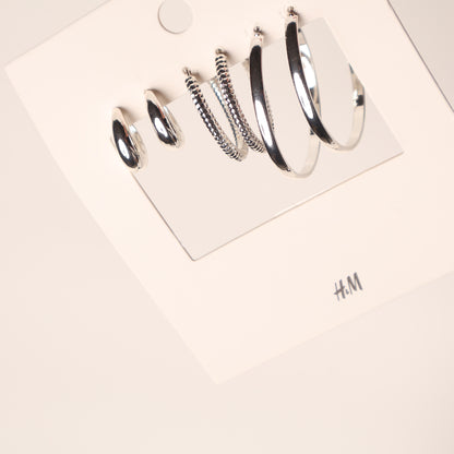 H&M Earring Silver 3 Pc Mixed Hoop