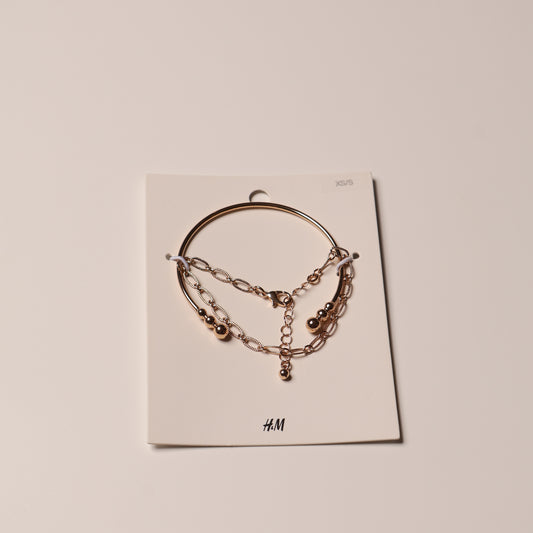 H&M Bracelet Gold Cuff & Paper Clip Chain