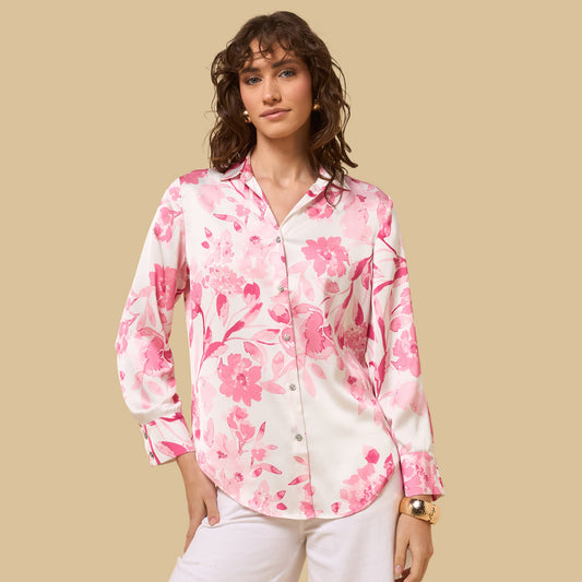 Max Floral Print Satin Shirt Pink