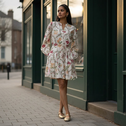 Max floral print godet dress with Tie-Up