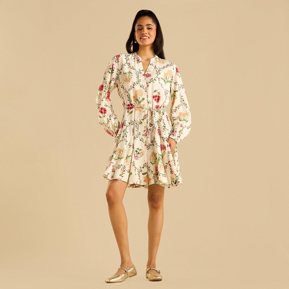 Max floral print godet dress with Tie-Up