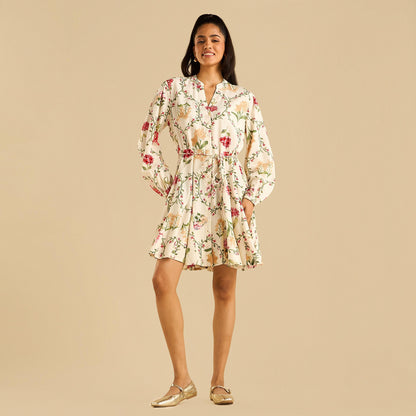 Max floral print godet dress with Tie-Up