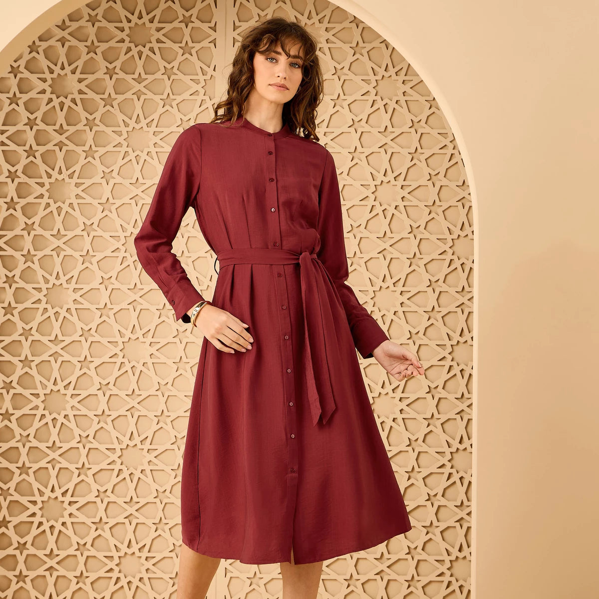 Max mandarin collar shirt belted