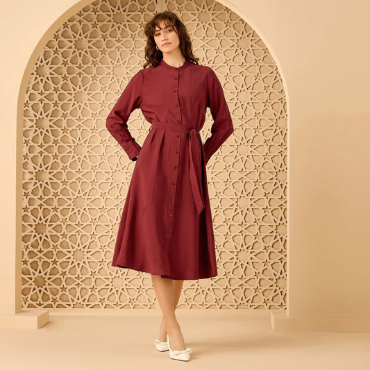 Max mandarin collar shirt belted