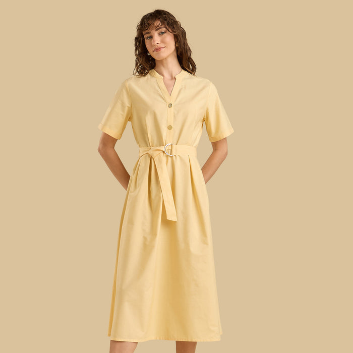 Max belted midi yellow shirt dress