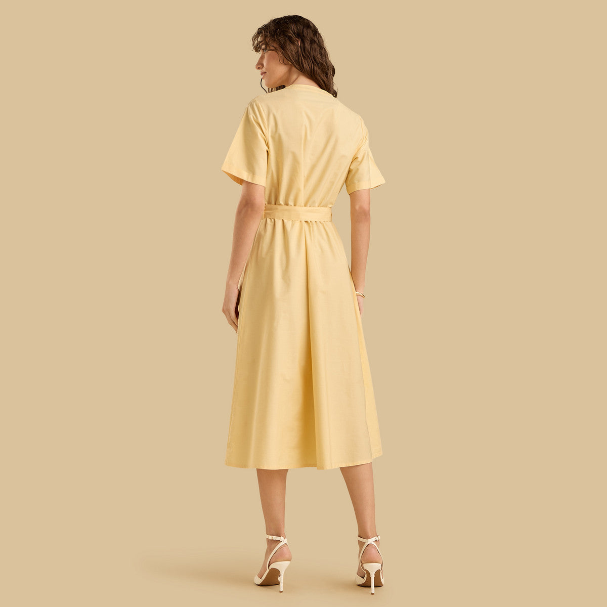 Max belted midi yellow shirt dress