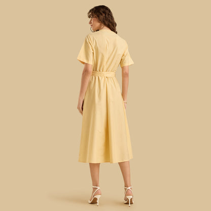 Max belted midi yellow shirt dress