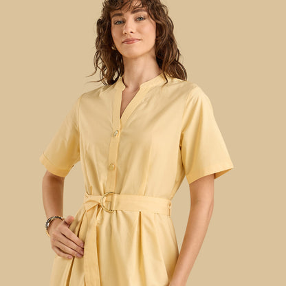 Max belted midi yellow shirt dress