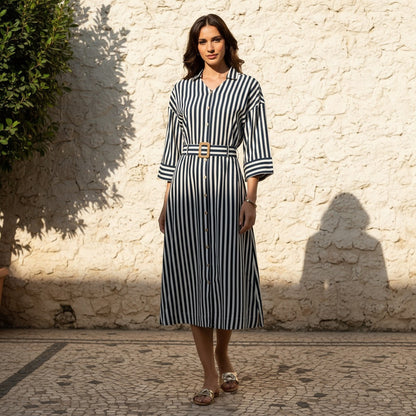 Max striped belted shirt dress