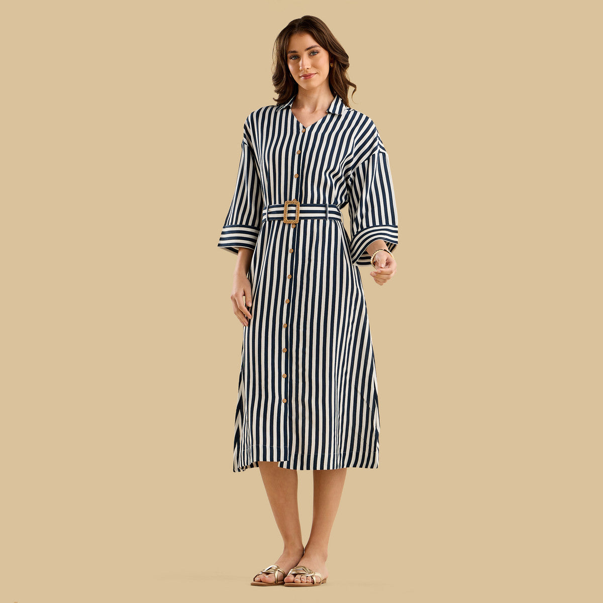 Max striped belted shirt dress