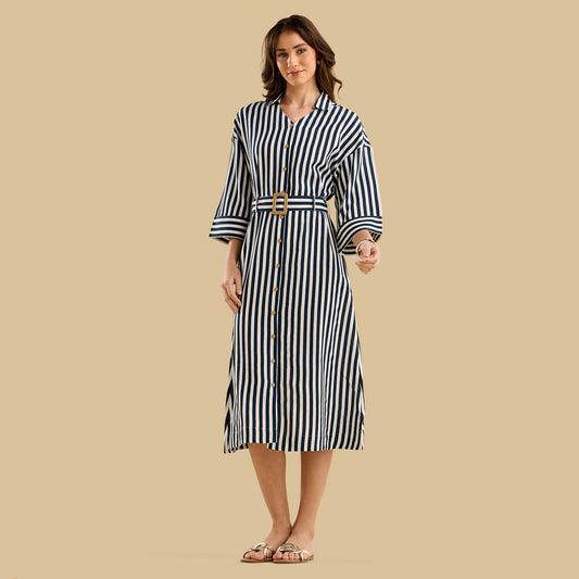 Max striped belted shirt dress