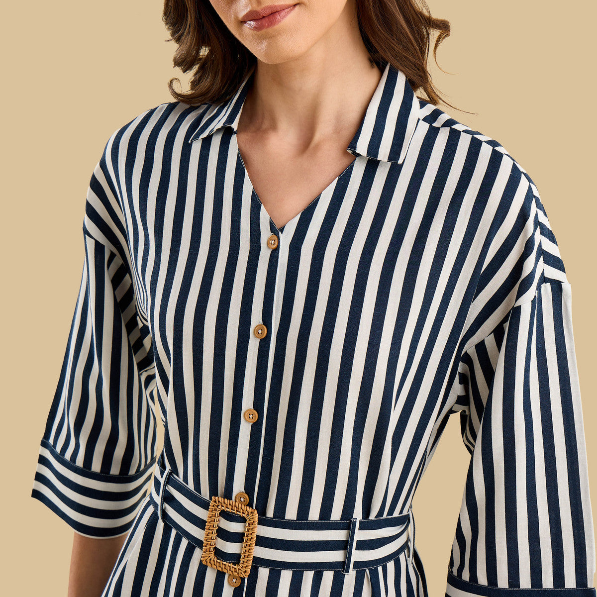 Max striped belted shirt dress