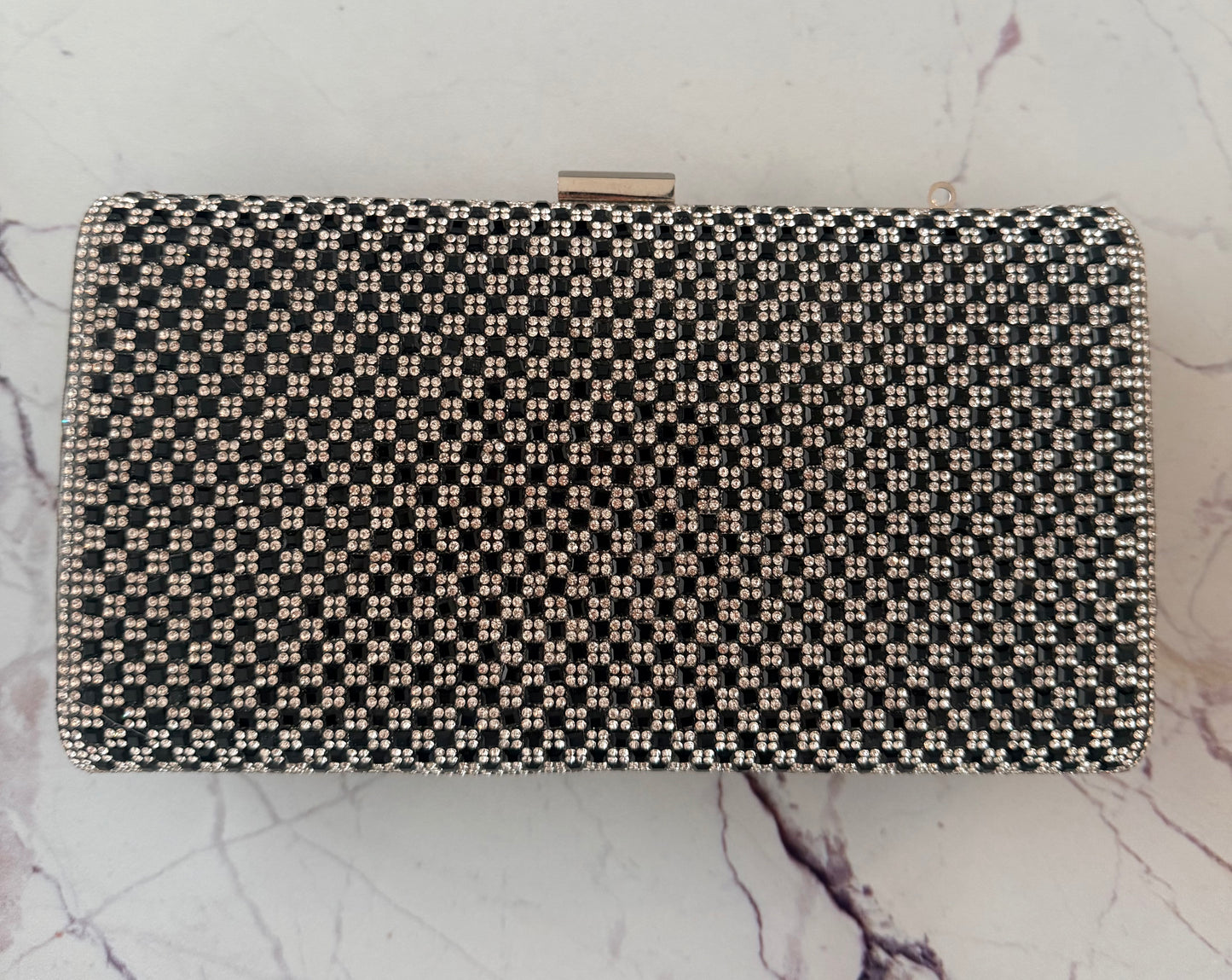 Clutch silver black rhinestone