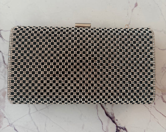 Clutch silver black rhinestone