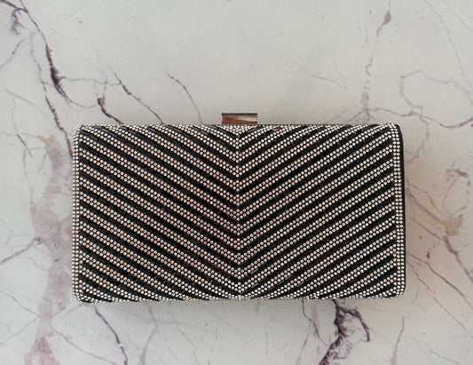 Clutch silver and black rhinestone