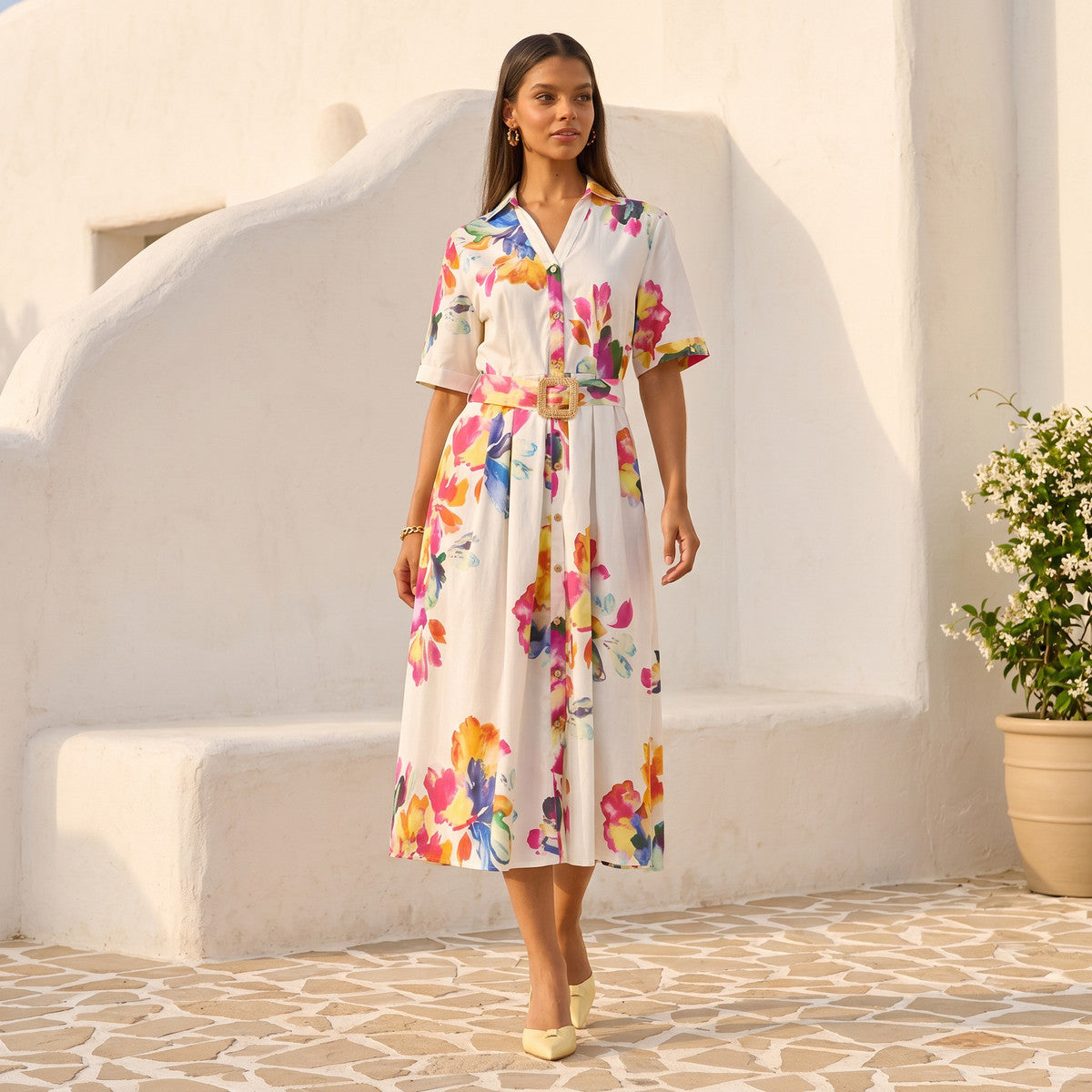 Max floral print belted dress
