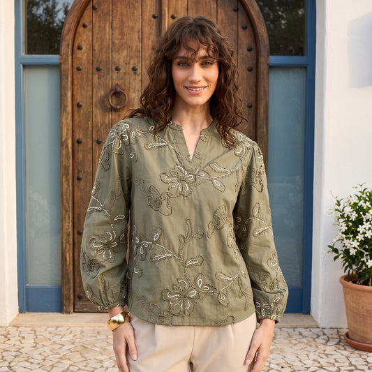 Max embroidered green top