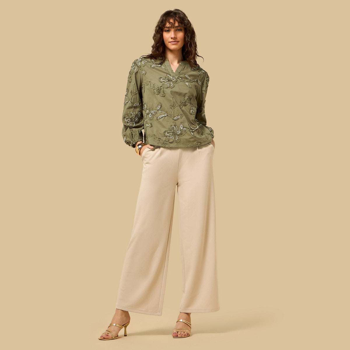 Max embroidered green top