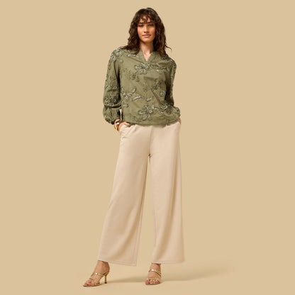 Max embroidered green top