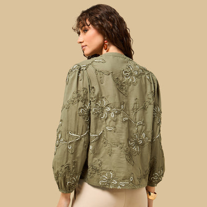 Max embroidered green top