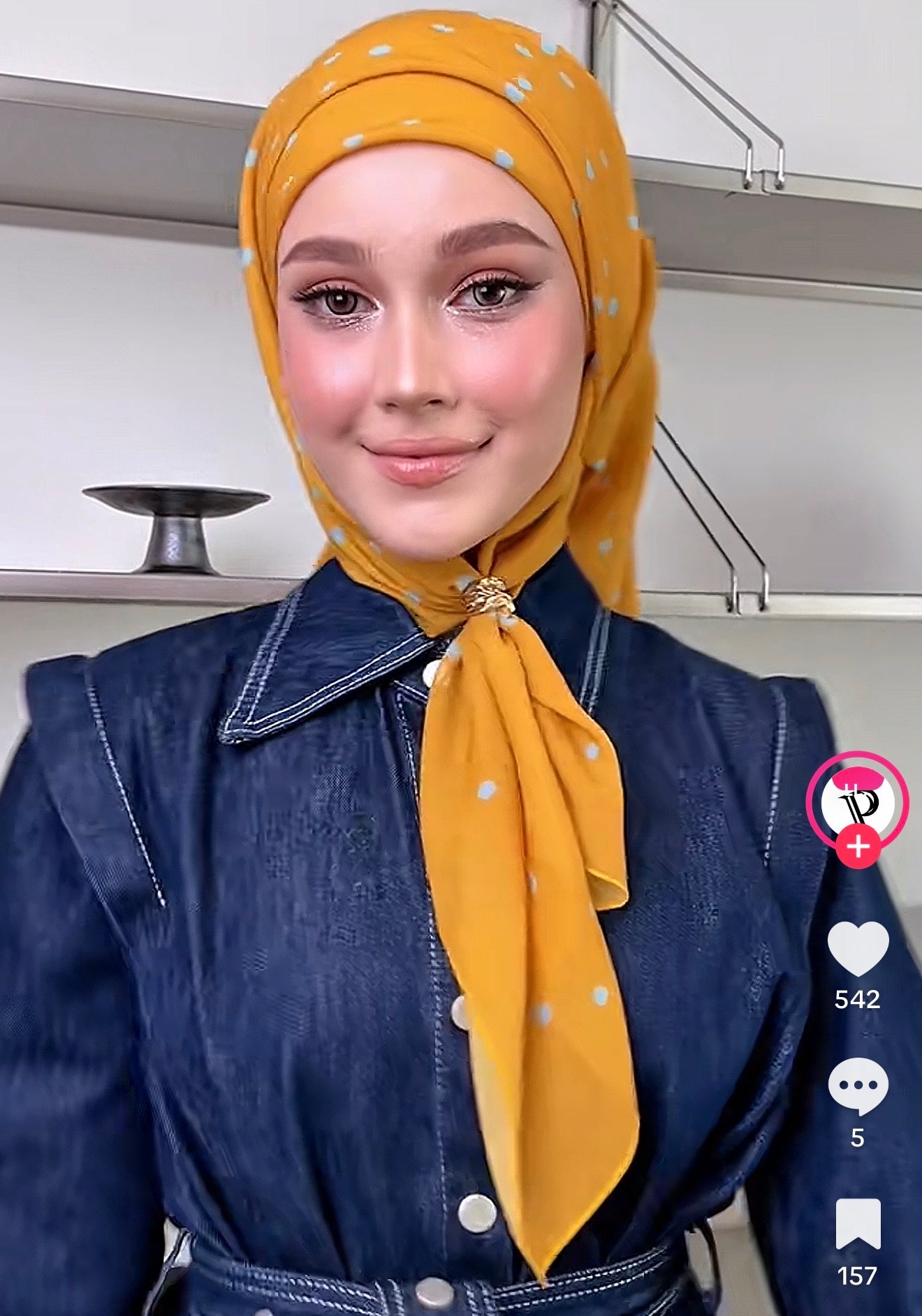 S.publika mustard blue polka scarf