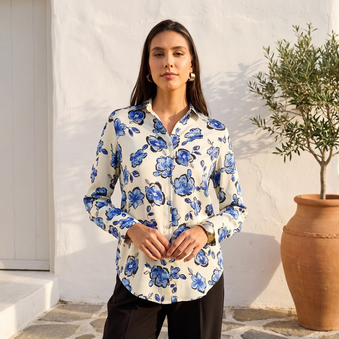Max Floral Blue Satin Shirt