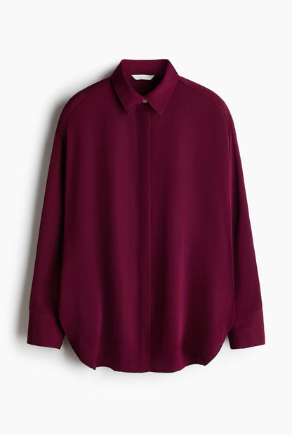H&M burgundy satin shirt with metal button