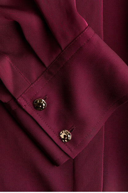 H&M burgundy satin shirt with metal button
