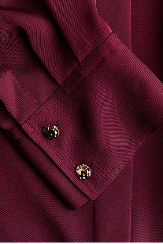 H&M burgundy satin shirt with metal button
