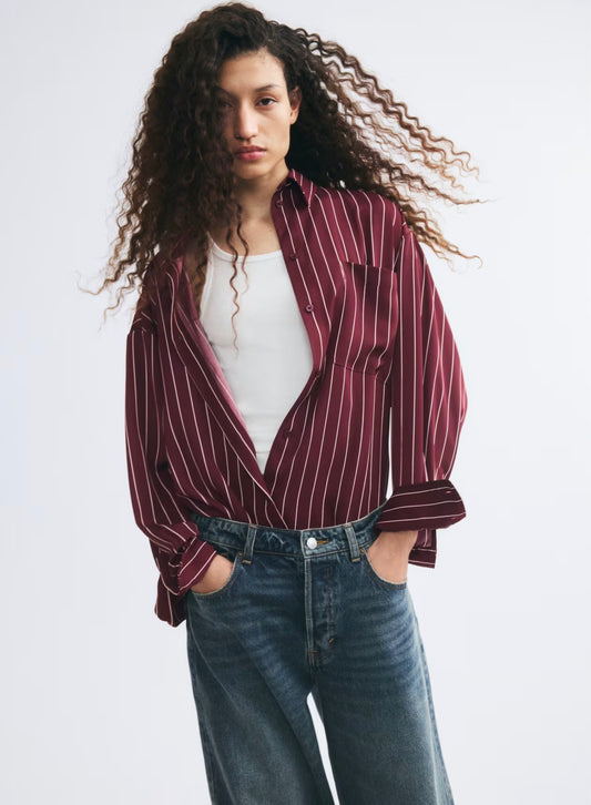 H&M burgundy striped shirt