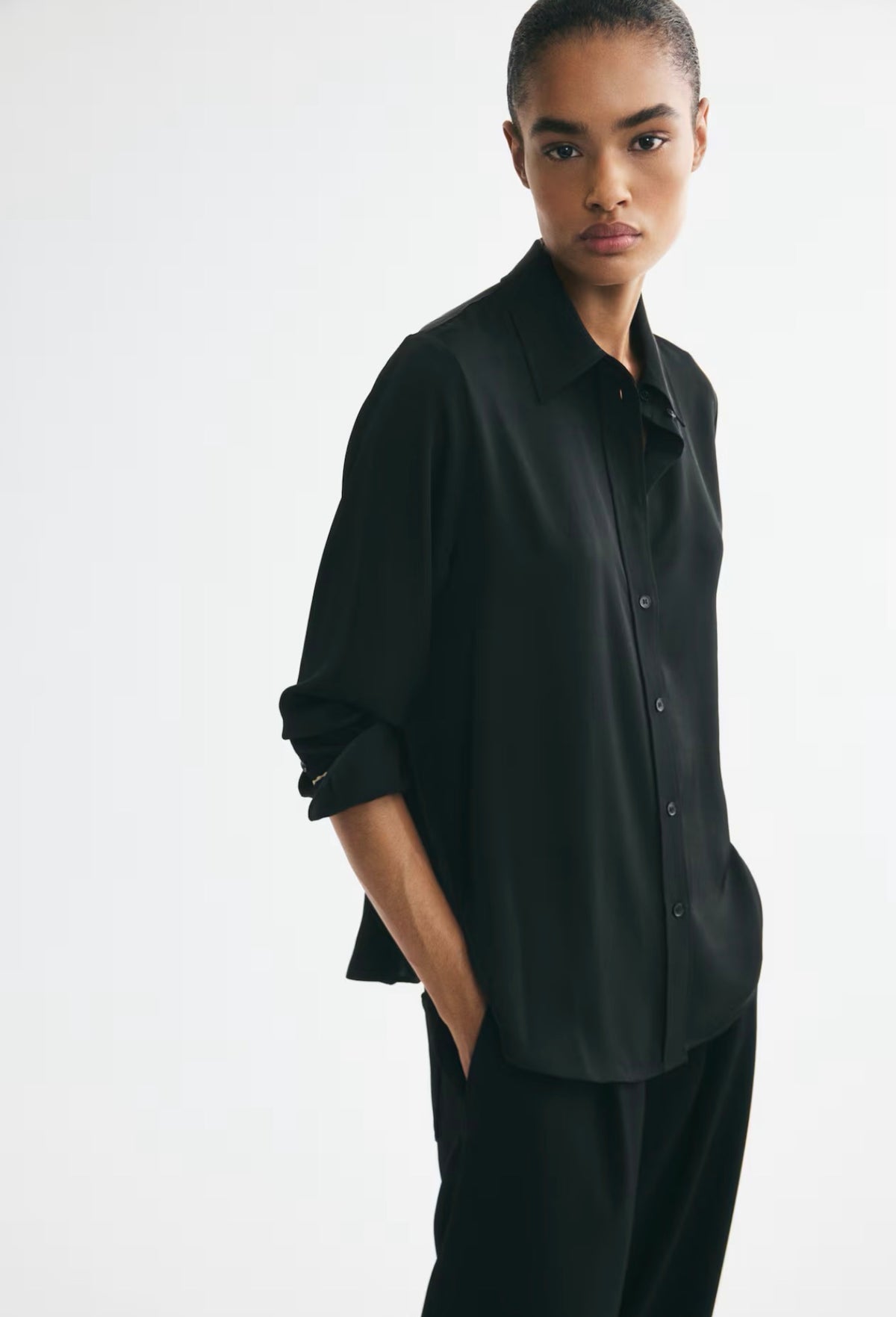 H&M black satin shirt