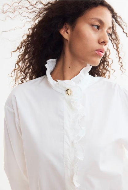 H&M frilled white cotton blouse