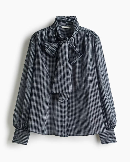 H&M bow-collar blue blouse