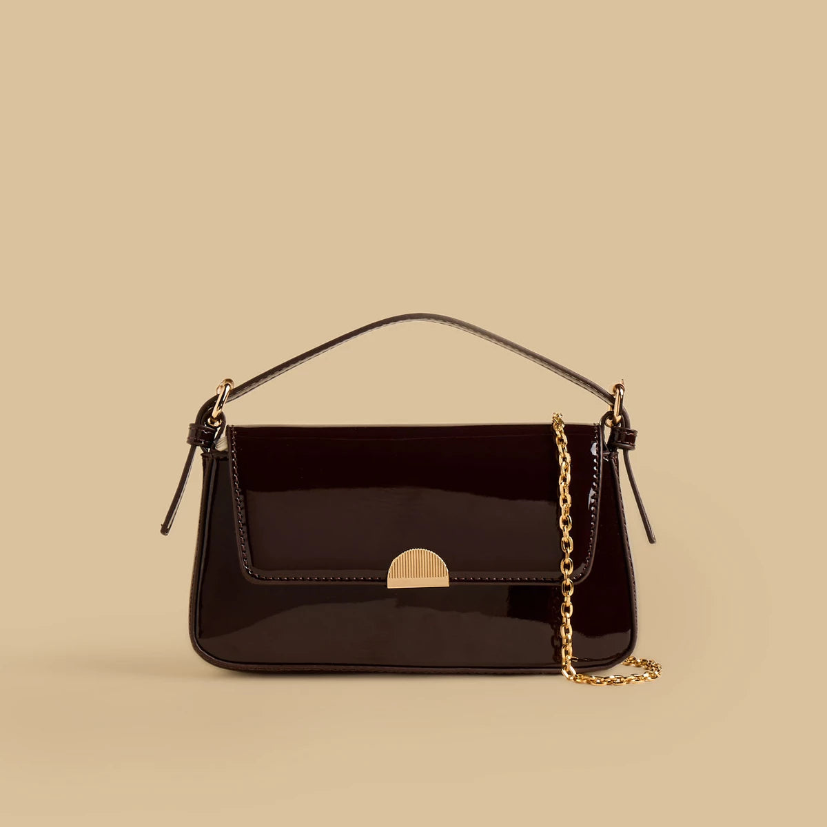 Max metallic brown bag with gold chain