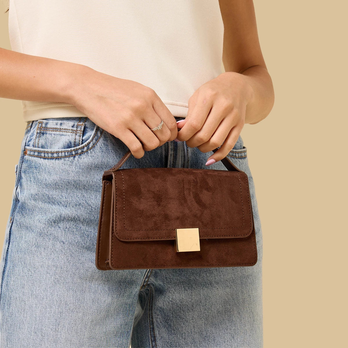 Max textured brown bag with button closure