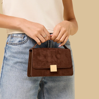 Max textured brown bag with button closure