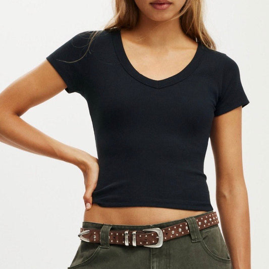 Cotton On Goldie Rib V-Neck Black
