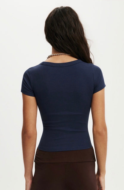 Cotton On Goldie Rib V-Neck Navy