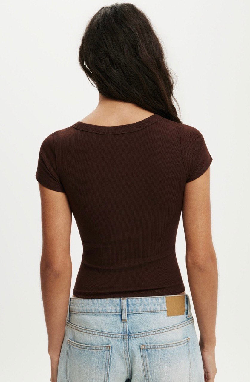 Cotton On Goldie Rib V-Neck Brown