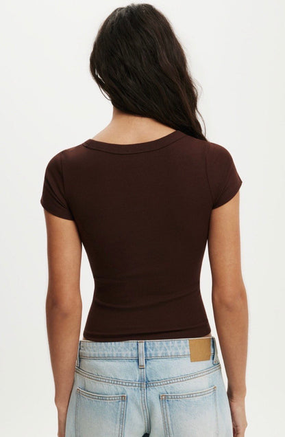 Cotton On Goldie Rib V-Neck Brown