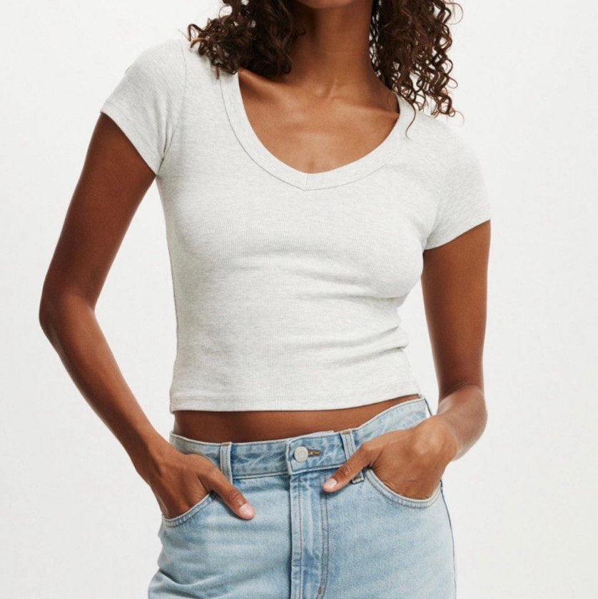 Cotton On Goldie Rib V-Neck Grey
