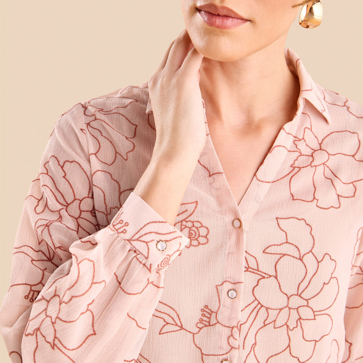 Pink floral print georgette shirt