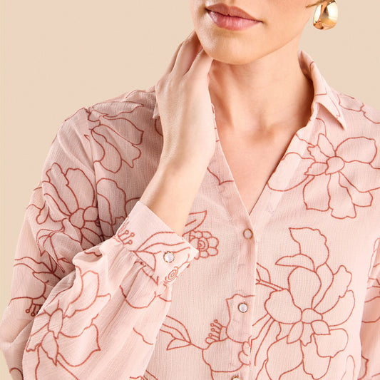 Pink floral print georgette shirt