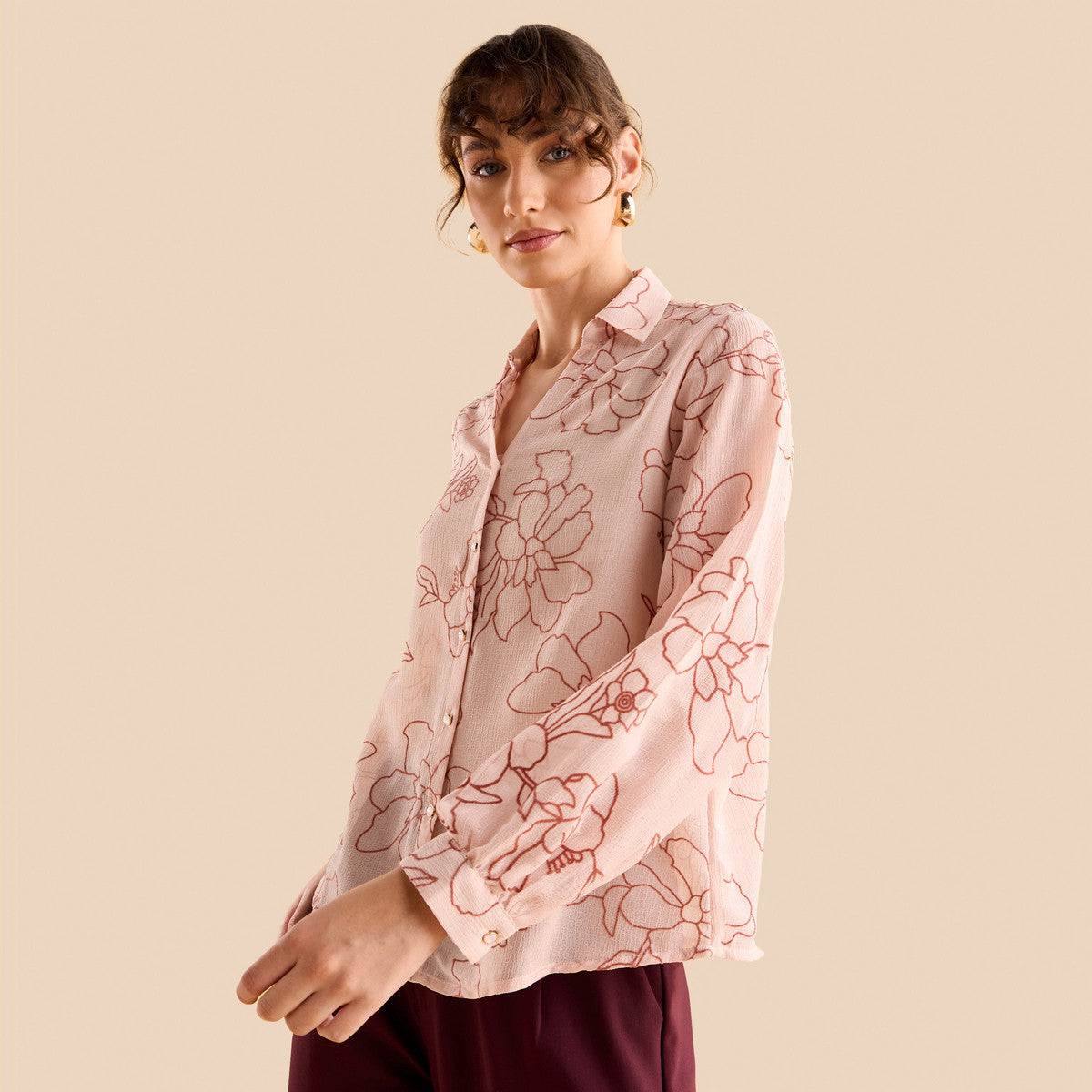 Pink floral print georgette shirt