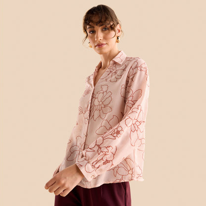 Pink floral print georgette shirt