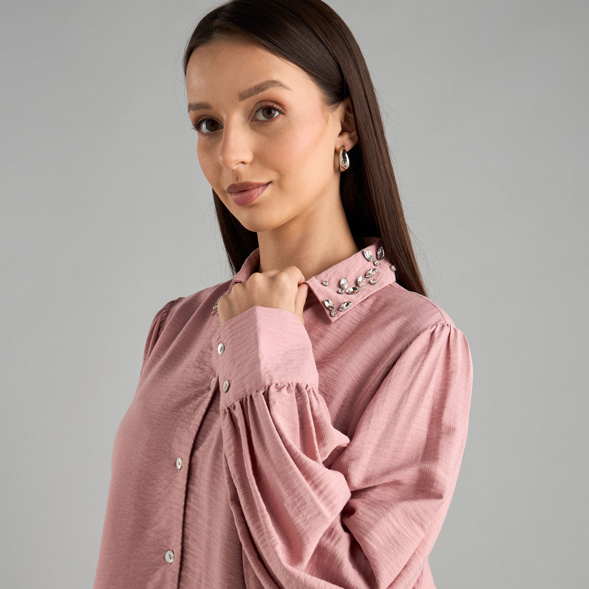 Textured shirt with Embellished Collar