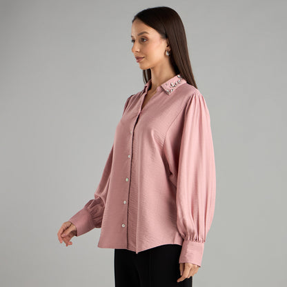 Textured shirt with Embellished Collar