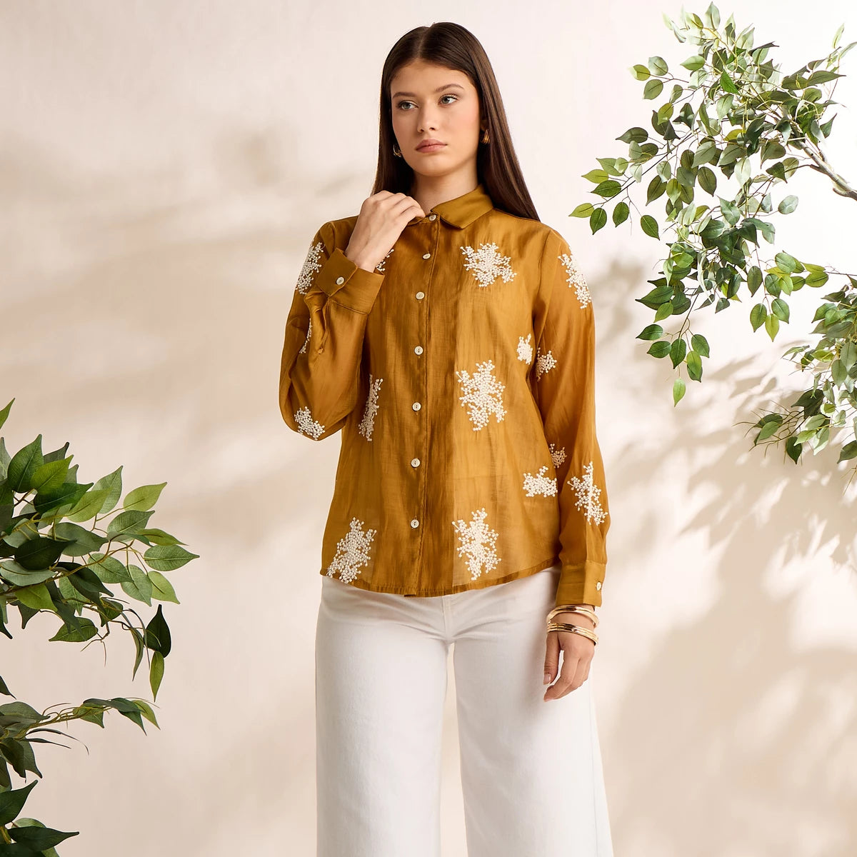 Yellow embroidery shirt